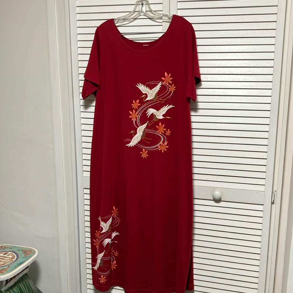 Red T-shirt dress.